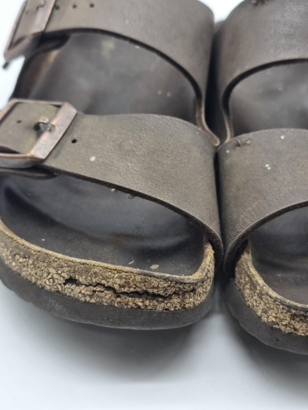 Birkenstock Arizona Sandals Shoes women Size 7 Brown Leather Double Strap Damage - Picture 4 of 13